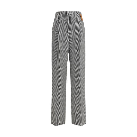 Forte_Forte High-waisted Wool Trousers with chevron pattern