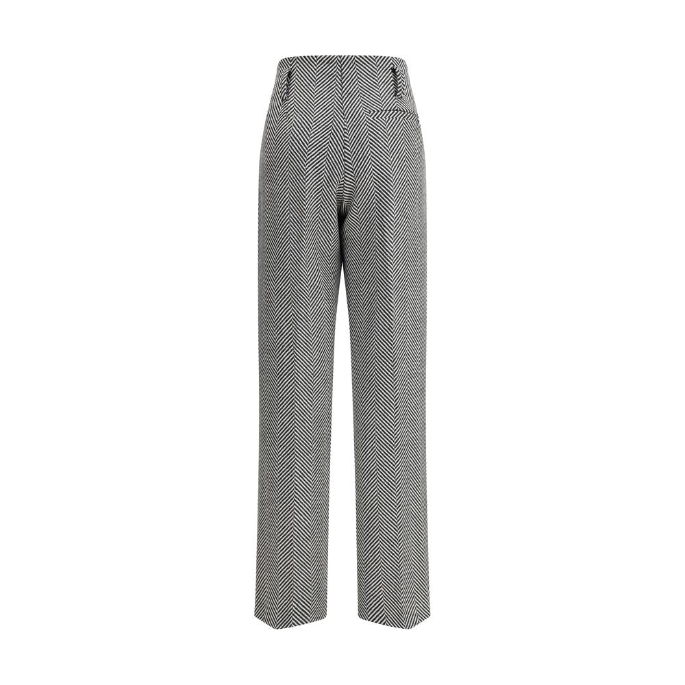 Forte_Forte High-waisted Wool Trousers with chevron pattern