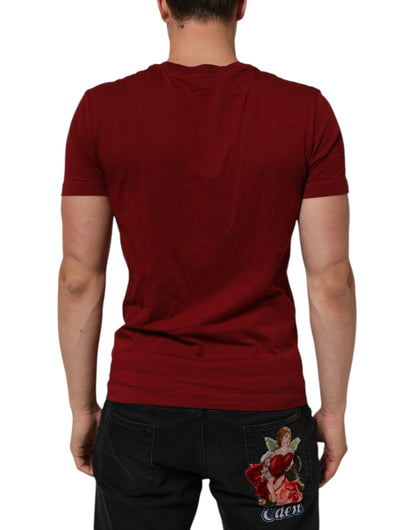 Dolce & Gabbana Maroon Cotton Crew Neck Short Sleeves T-Shirt