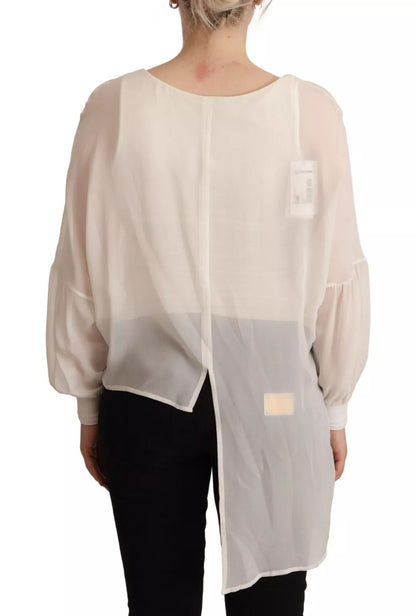 Patrizia Pepe Off White Silk Long Sleeves Deep Vneck Top