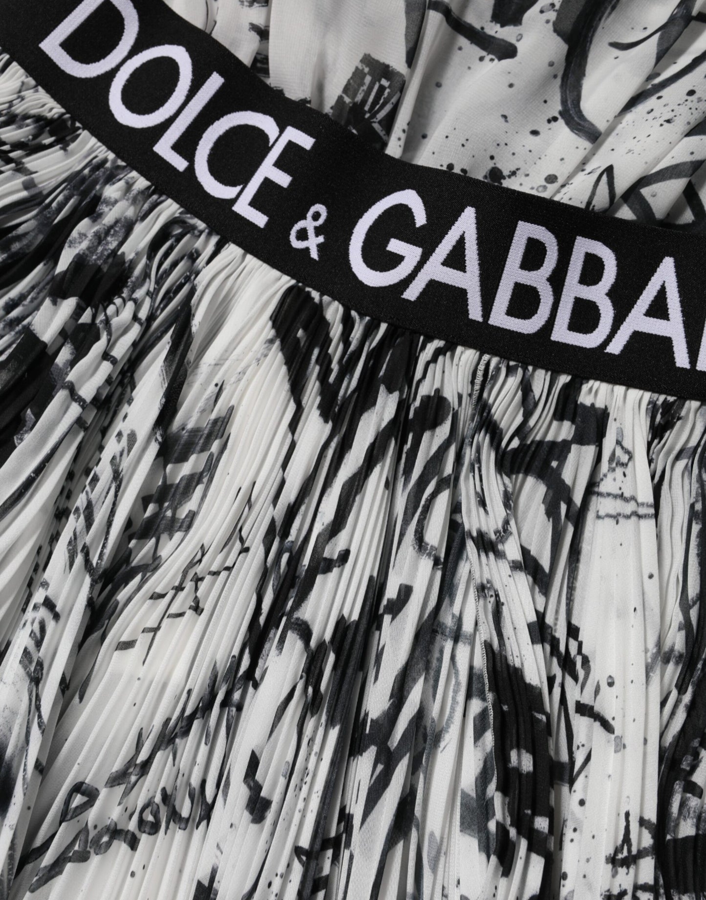 Dolce & Gabbana Black White Monogram Pleated Long Gown Dress