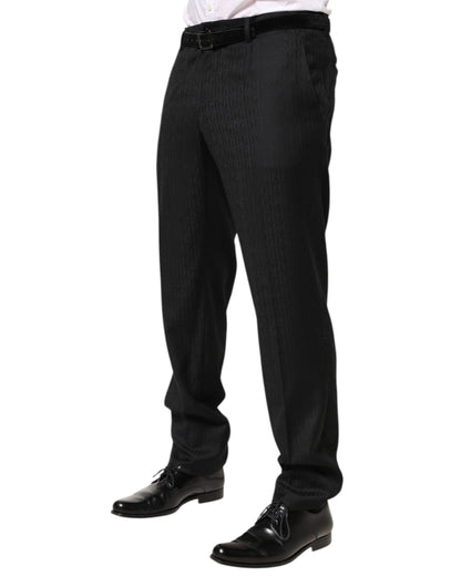 Dolce & Gabbana Black Wool Mid Waist Dress Men Trouser Pants