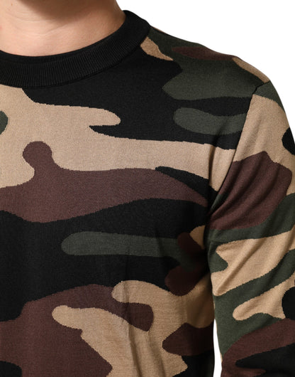 Dolce & Gabbana Multicolor Camouflage Crew Neck Men Pullover Sweater