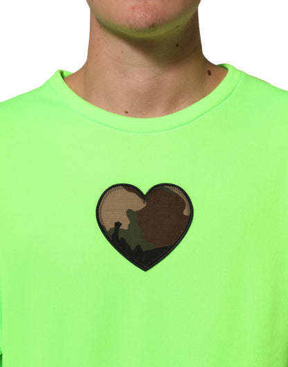 Dolce & Gabbana Green Patchwork Heart Men Sweatshirt Sweater