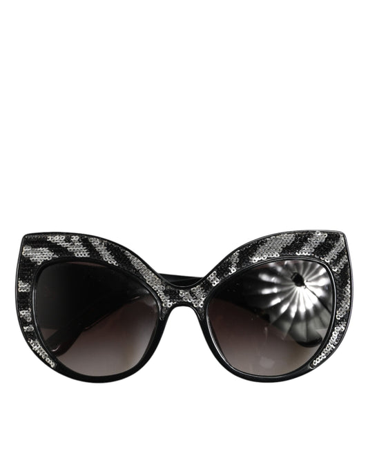 Dolce & Gabbana Black Silver Sequin Butterfly Polarized Sunglasses
