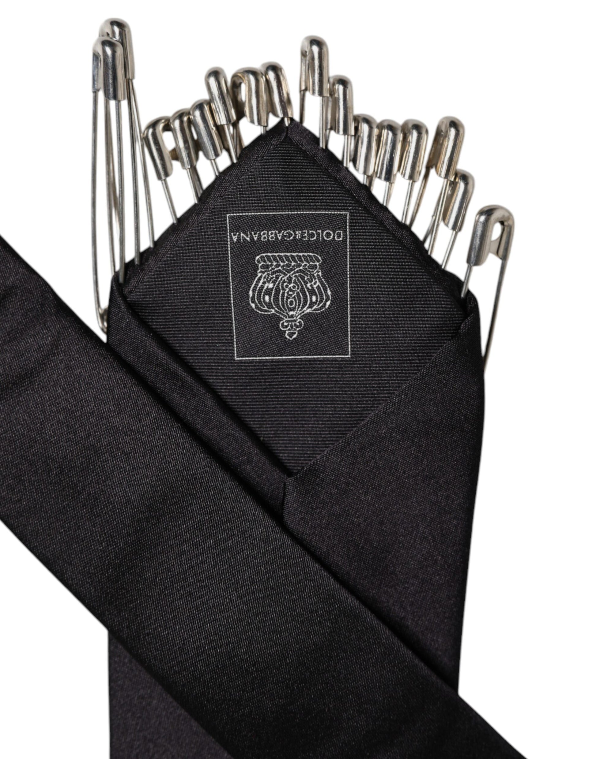 Dolce & Gabbana Black Safety Pins Silk Adjustable Necktie Accessory Tie