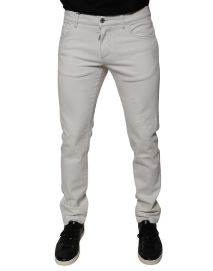 Dolce & Gabbana White Cotton Stretch Skinny Men Denim Jeans
