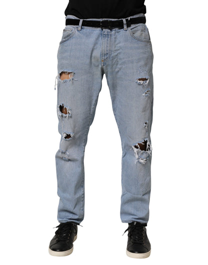 Dolce & Gabbana Blue Cotton Distressed Slim Fit Denim Jeans