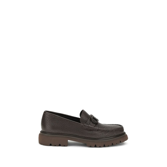 Ferragamo Brown Calf Leather Bos Taurus Slip-On Loafers
