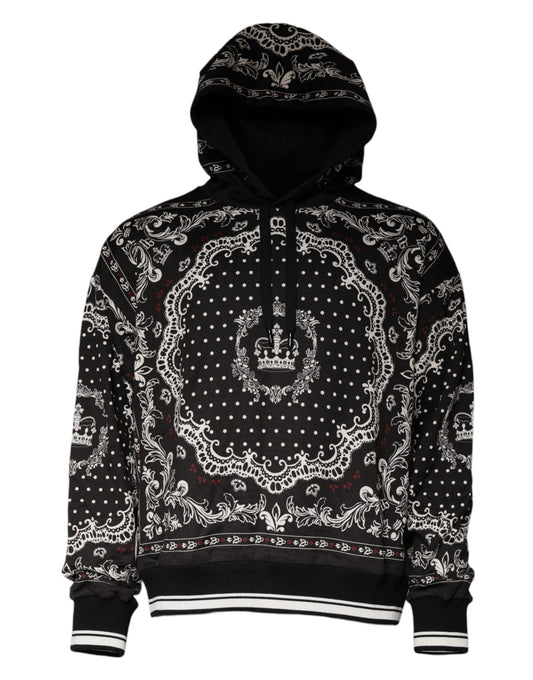 Dolce & Gabbana Black Bandana Print Crown Logo Cotton Hoodie Sweater
