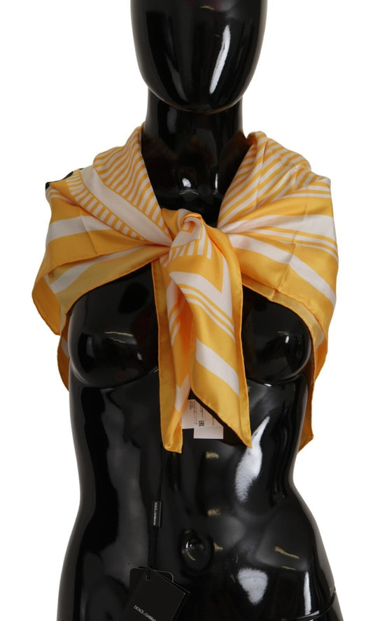 Dolce & Gabbana Yellow White Silk Striped Square Wrap Scarf