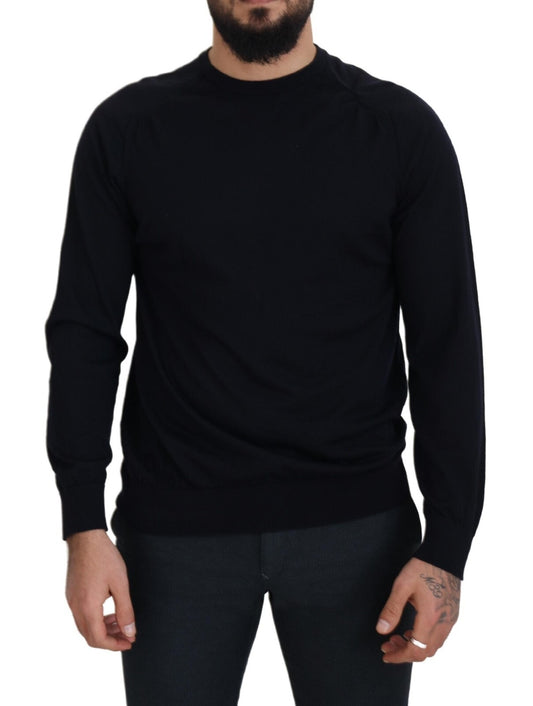 Alpha Studio Black Wool Crewneck Pullover Sweatshirt Sweater