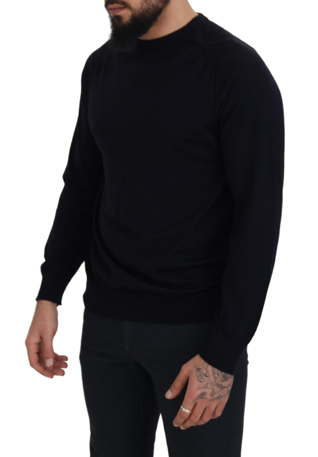 Alpha Studio Black Wool Crewneck Pullover Sweatshirt Sweater