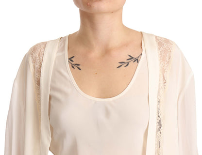 Twinset Off White Tank Lace Trim Cardigan Women Blouse Tops