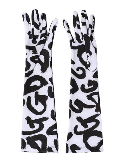 Dolce & Gabbana Black White DG Logo Elbow Length Mitten Gloves