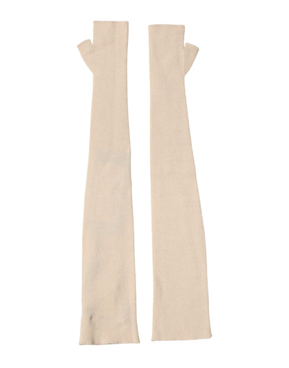 Dolce & Gabbana Beige Wool Fingerless Elbow Length Women Gloves