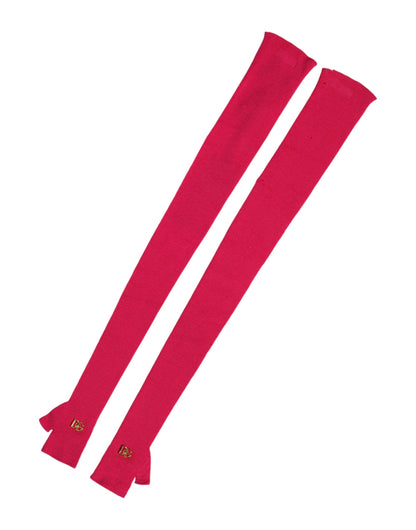 Dolce & Gabbana Pink Wool Fingerless Elbow Length Mitten Gloves
