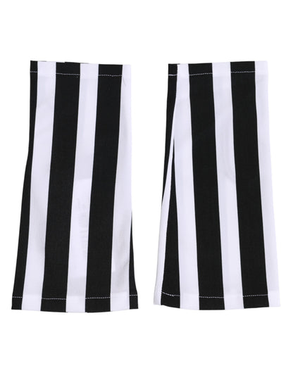 Dolce & Gabbana Black White Nylon Fingerless Wrist Length Gloves