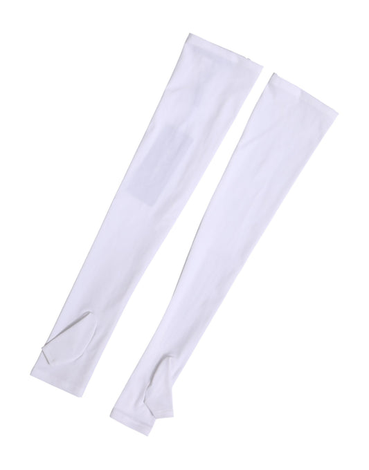 Dolce & Gabbana White Nylon Fingerless Elbow Length Women Gloves