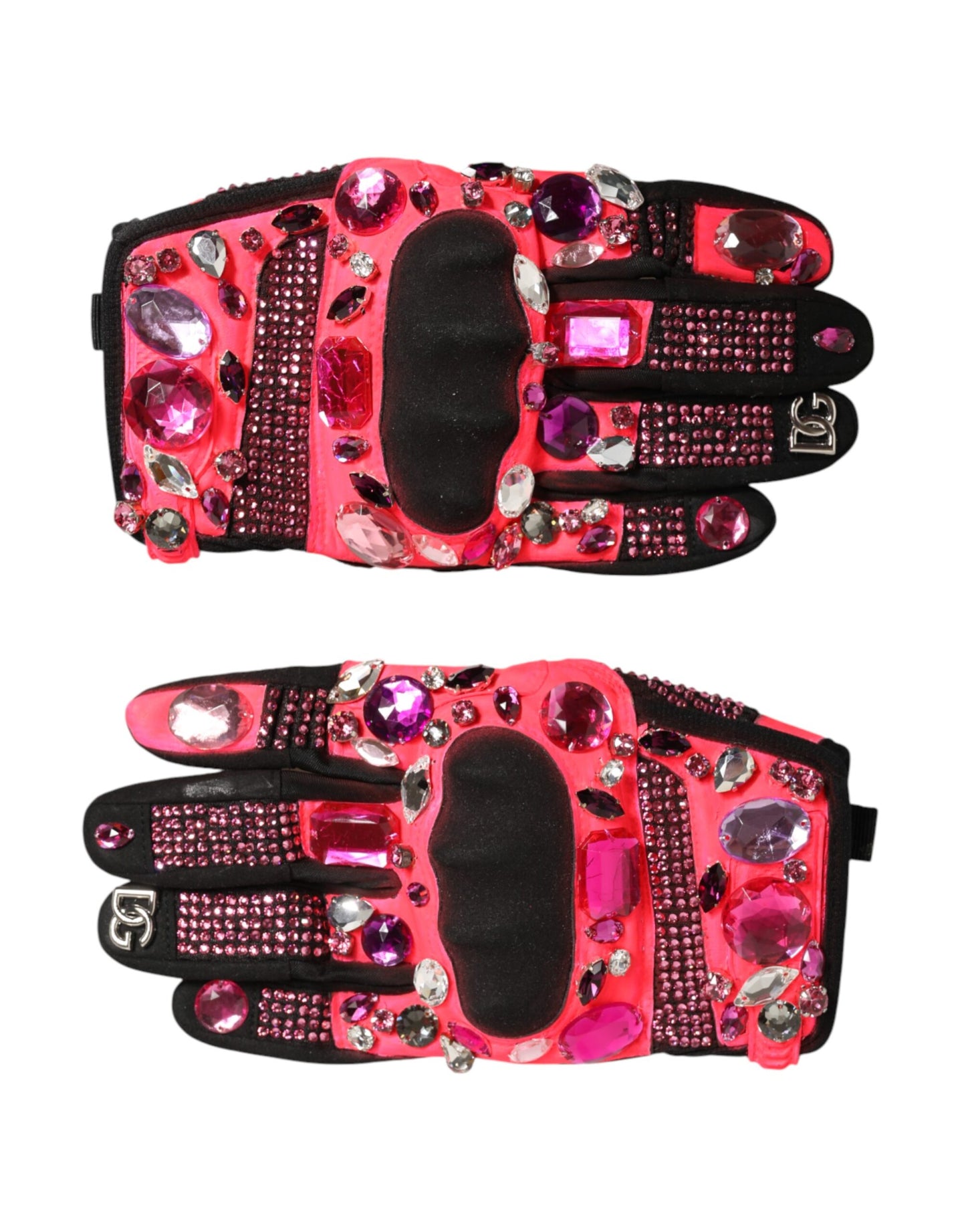 Dolce & Gabbana Black Pink Crystal Wrist Length Mitten Gloves