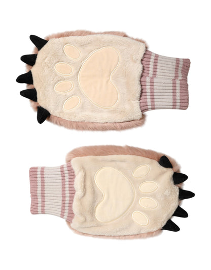 Dolce & Gabbana Brown Acrylic Knitted Fur Wrist Mitten Gloves