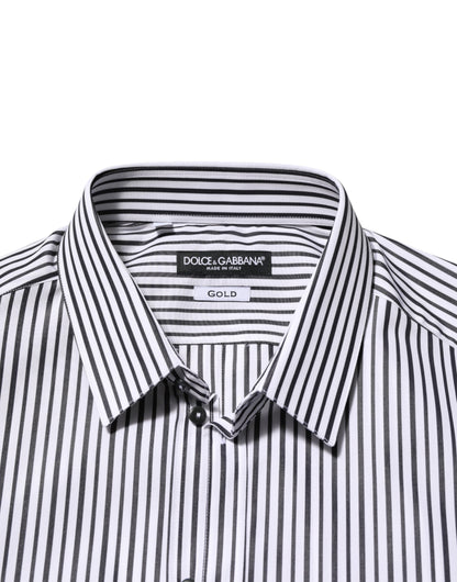 Dolce & Gabbana Black White Stripes Men GOLD Dress Shirt