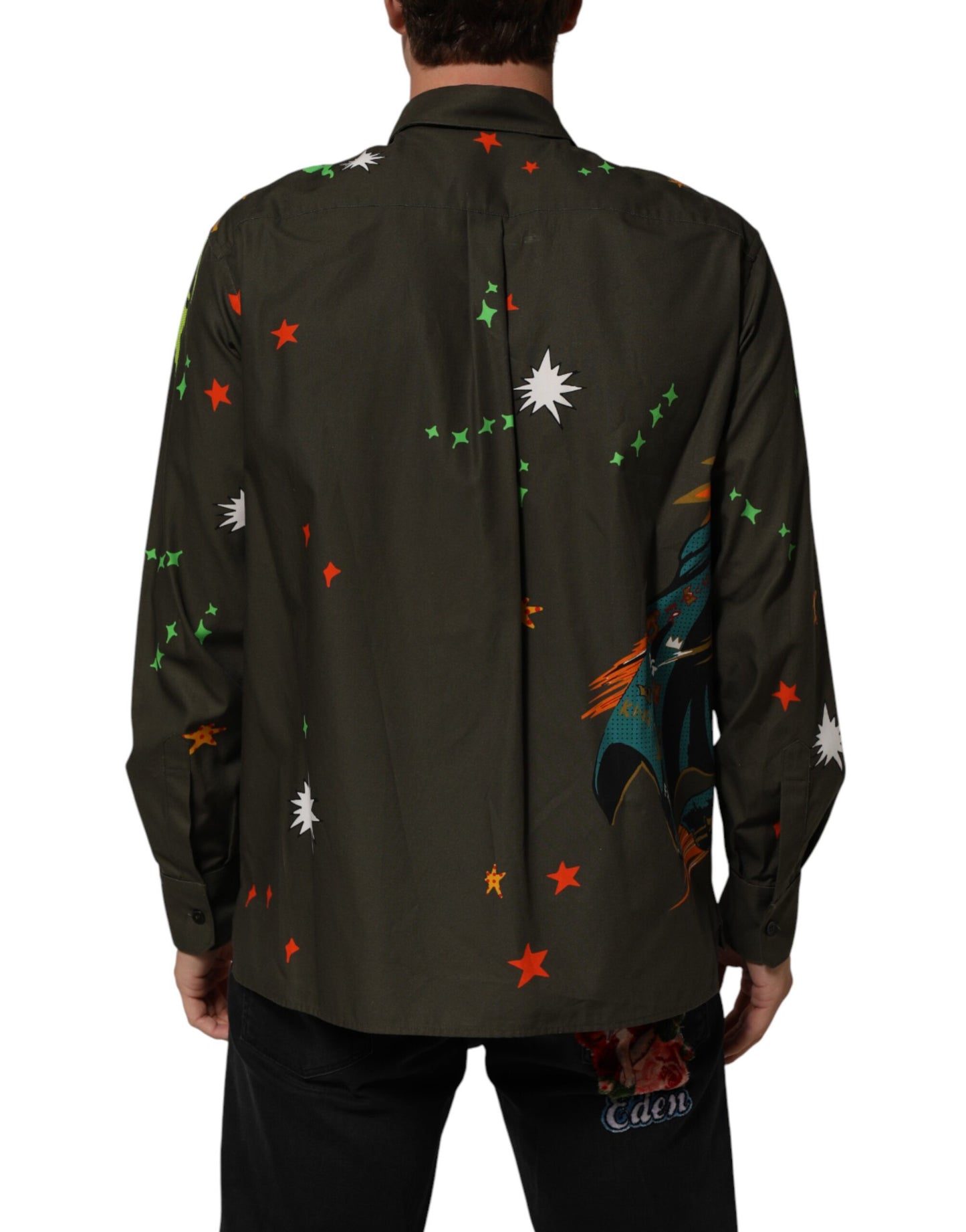 Dolce & Gabbana Green Superhero Print Button Down Shirt