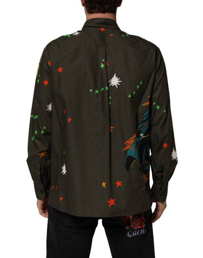 Dolce & Gabbana Green Superhero Print Button Down Shirt