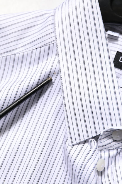 Dolce & Gabbana White Stripes Cotton Men GOLD Dress Shirt