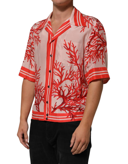Dolce & Gabbana Shirt Red Corals Short Sleeves Button Down