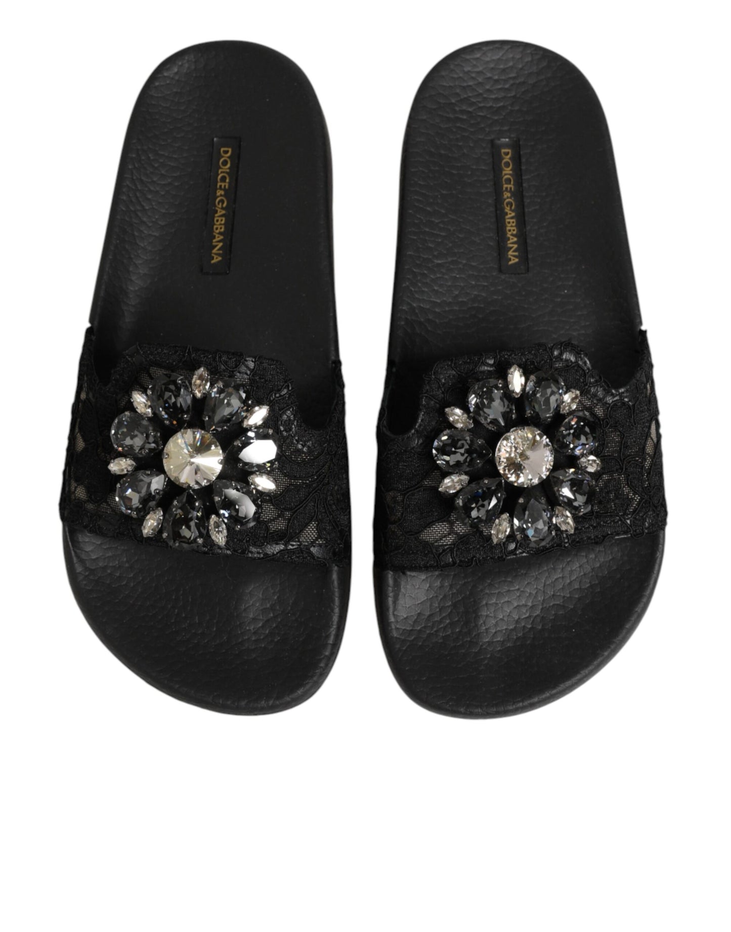 Dolce & Gabbana Black Devotion Matelassé Leather Slides Shoes