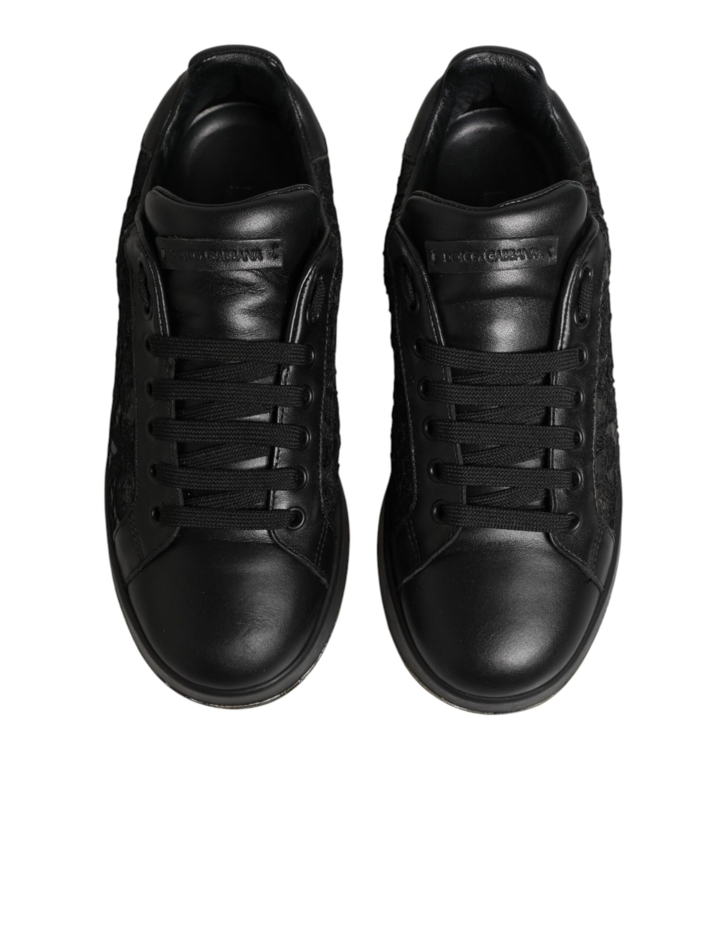 Dolce & Gabbana Black Floral Lace Low Top Sneakers Shoes