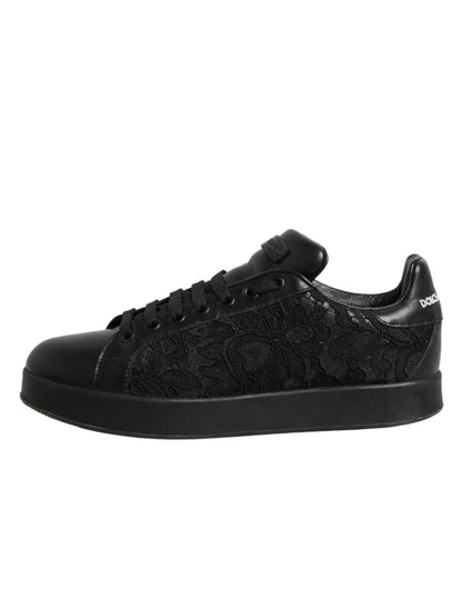 Dolce & Gabbana Black Floral Lace Low Top Sneakers Shoes
