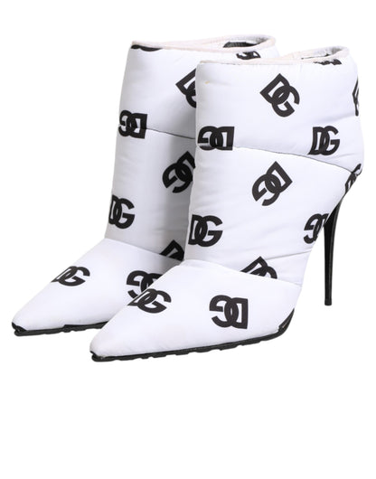 Dolce & Gabbana White DG Logo Heels Short Boots  Shoes