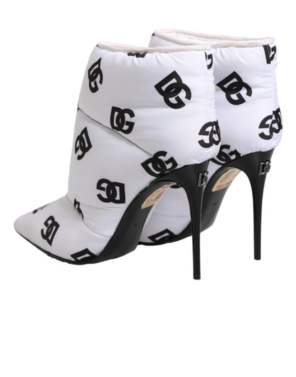 Dolce & Gabbana White DG Logo Heels Short Boots  Shoes