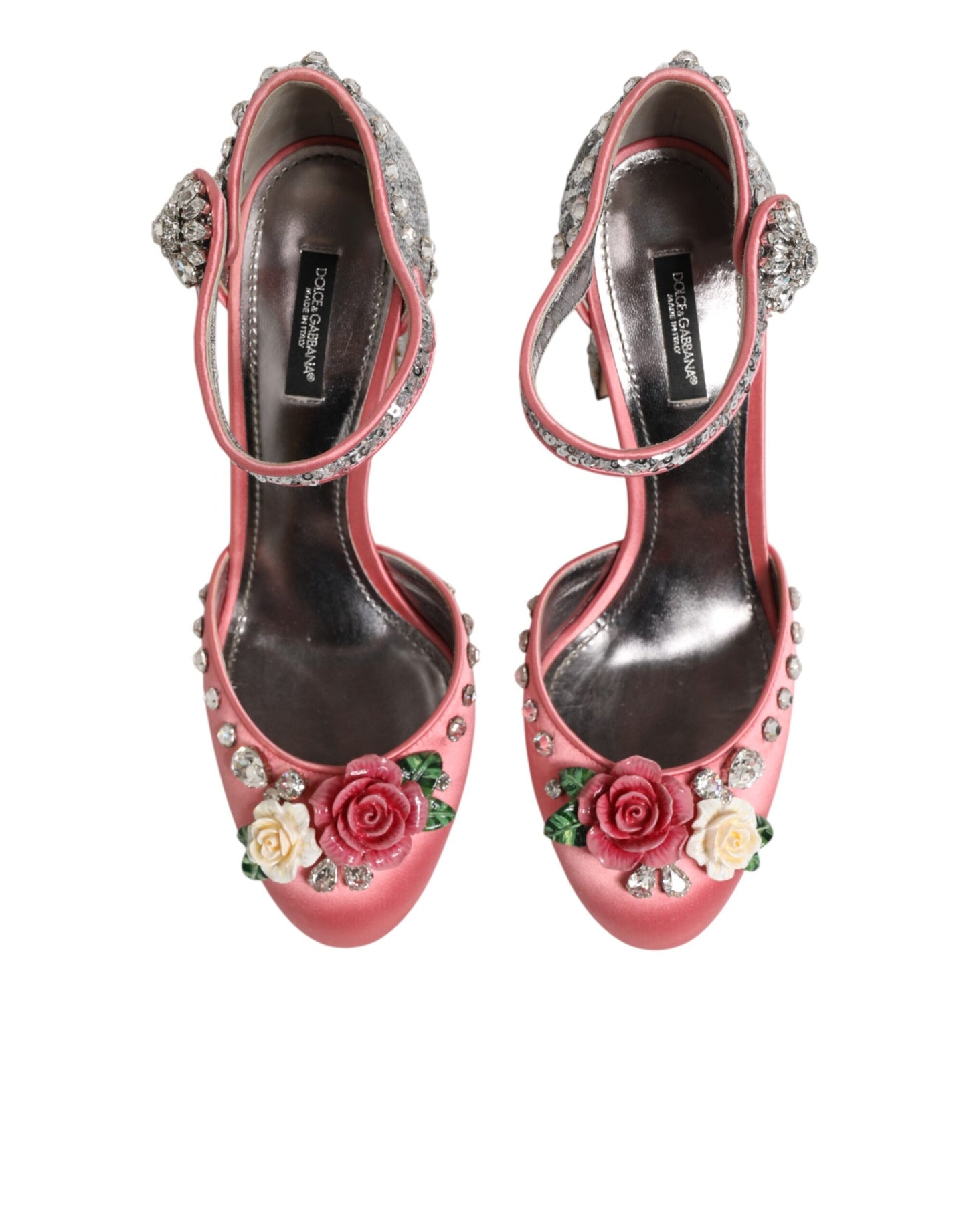Dolce & Gabbana Pink Sequined Ankle Strap Sandals Shoes