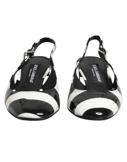 Dolce & Gabbana Black White Stripe Heels Slingback Shoes