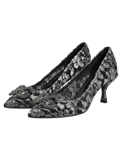 Dolce & Gabbana Silver Lace DG Amore Heels Pumps Shoes