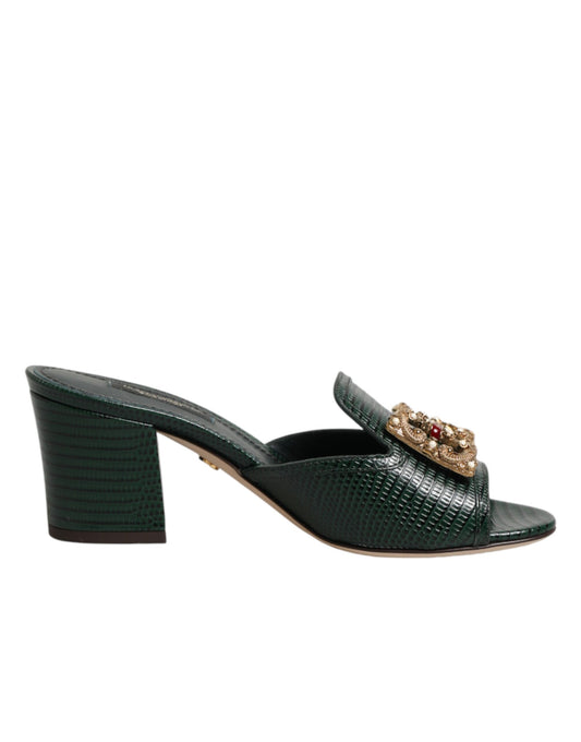 Dolce & Gabbana Green DG Amore Heel Slides Sandals Shoes
