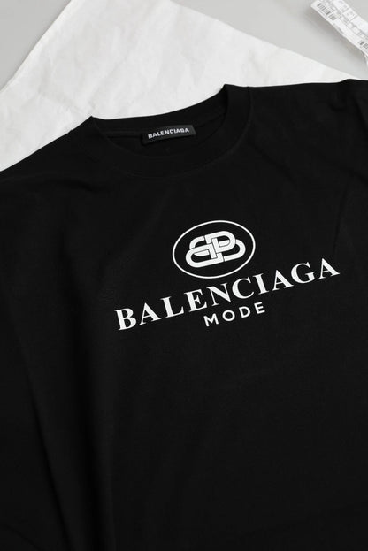 Balenciaga Black Cotton Logo Print Crew Neck Short Sleeves T-shirt