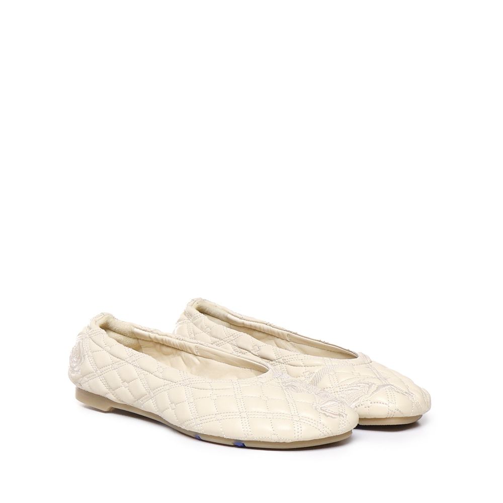 Burberry White Lamb Leather Ballet Flats