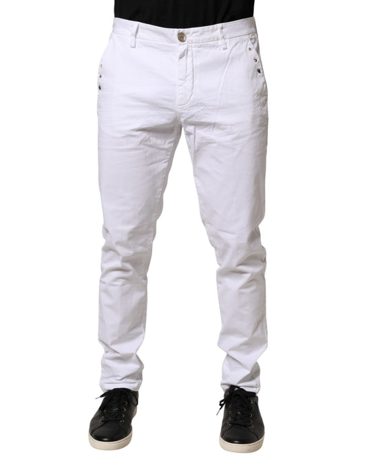 AGLINI White Skinny Fit Mid Waist Men Chino Trouser Pants