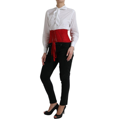 Dolce & Gabbana Red Silk Belt Waist Lace Up Strap Corset