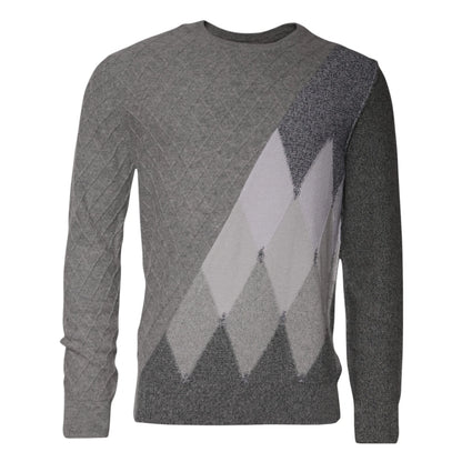Ballantyne Gray Cashmere Argyle Intarsia Knit Crew Neck Men Sweater
