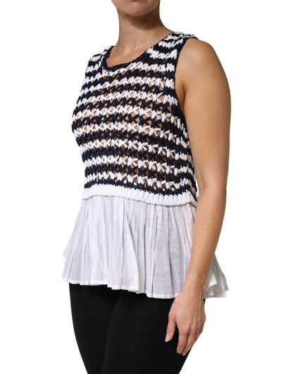Dondup White Black Knitted Round Neck Sleeveless Tank Top