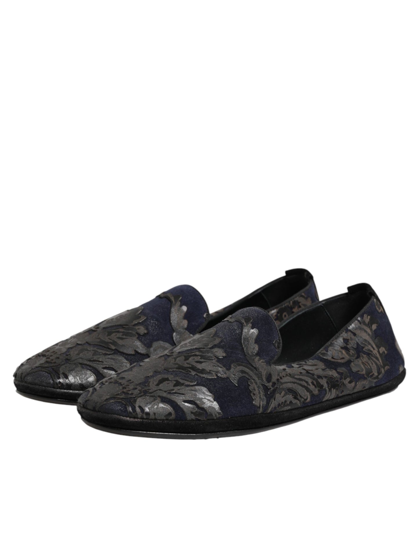 Dolce & Gabbana Black Jacquard Leather Slip On Loafers Shoes