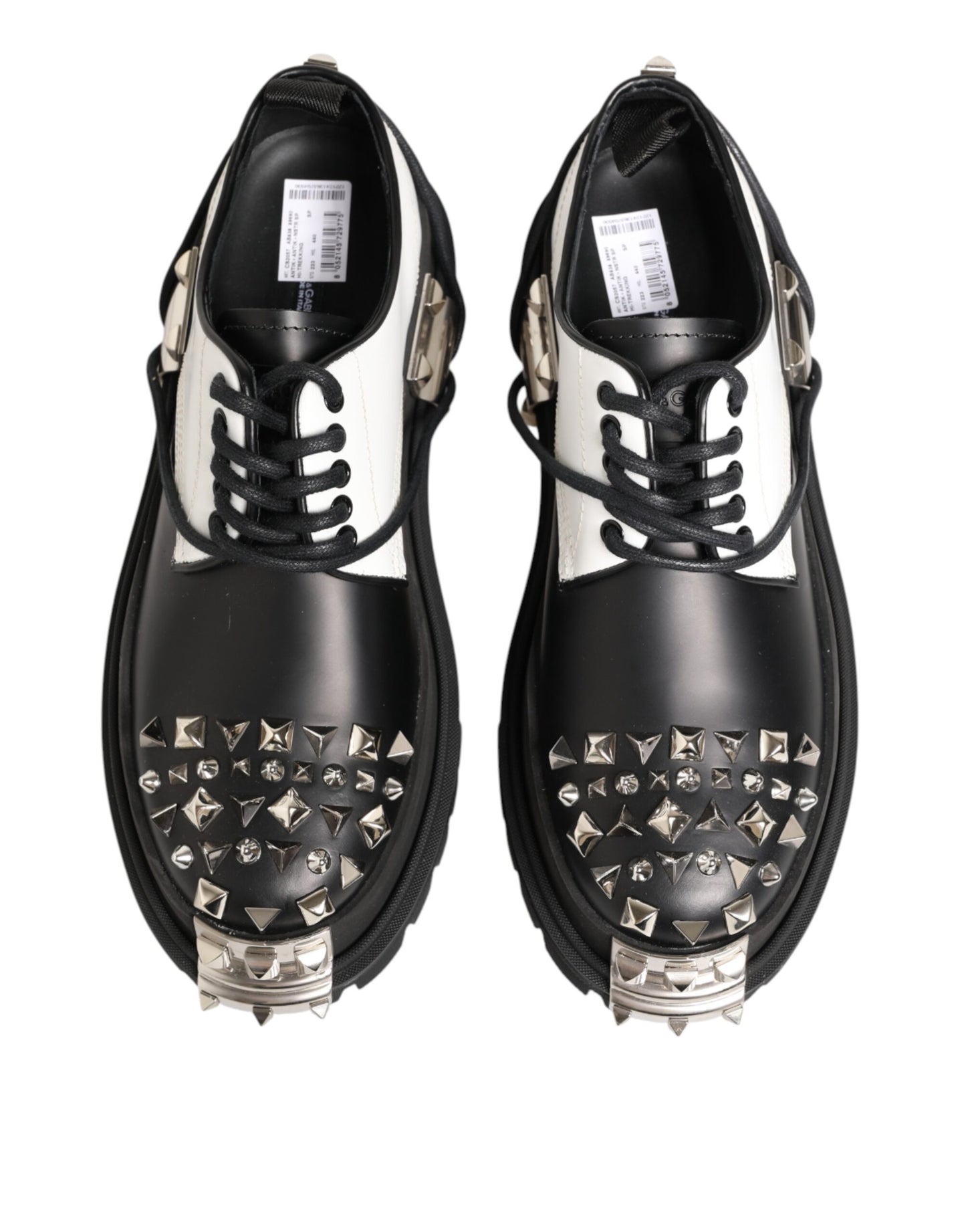 Dolce & Gabbana Black White Studded Men Formal Derby Shoes