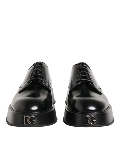 Dolce & Gabbana Black Calfskin Leather Men Derby Dress Shoes