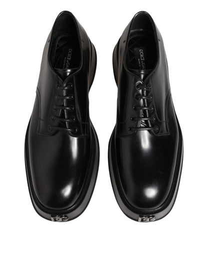 Dolce & Gabbana Black Calfskin Leather Men Derby Dress Shoes