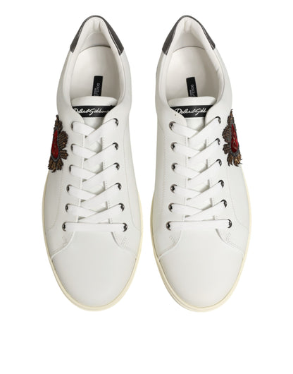 Dolce & Gabbana White Leather Heart Embellished Sneakers Shoes